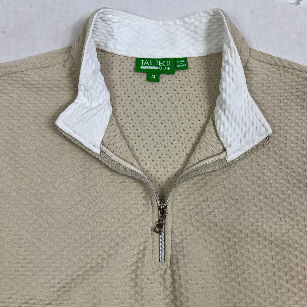 Tail Tech Golf Beige White Textured 1/4 Zip Long Sleeve Pullover Women’s Medium - Picture 3 of 10